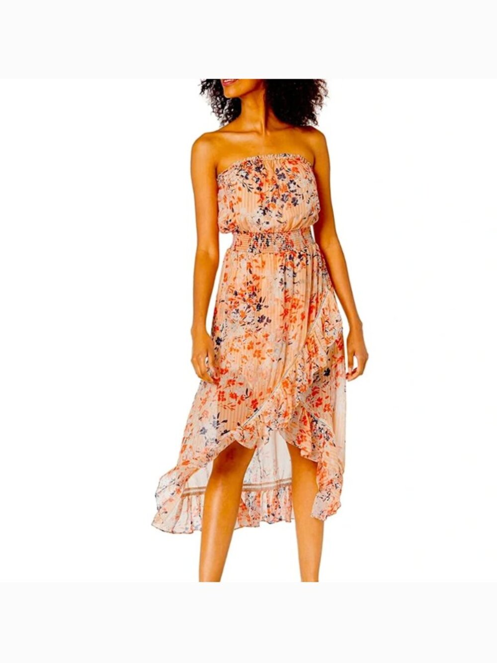 Ramy Brook Manon Dress S NWT Silk Floral Print Strapless High Low Ruffle Orange - Picture 3 of 10